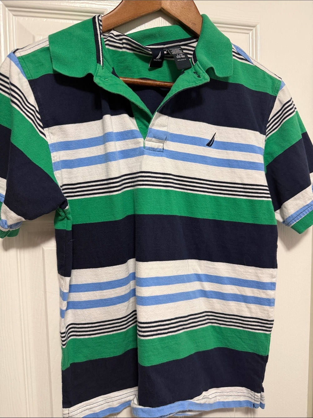 4/$15 Nautica Green, Navy & Light Blue Striped Boys' Polo